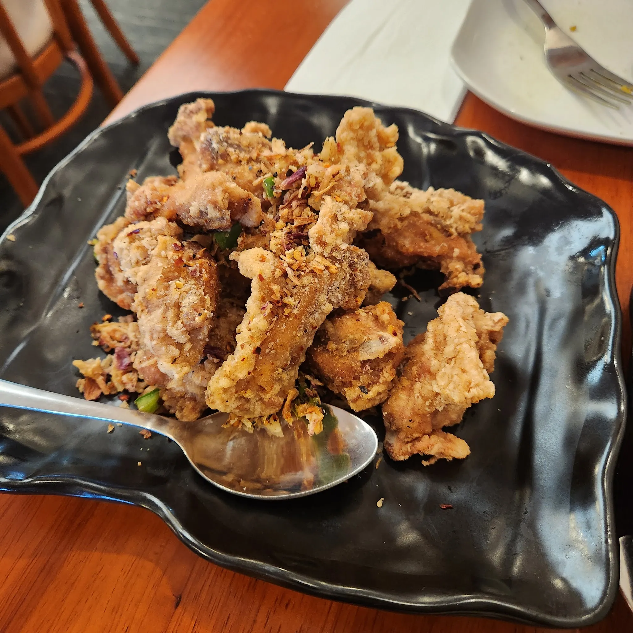 Salt and pepper crispy seafood with chilli and onion
